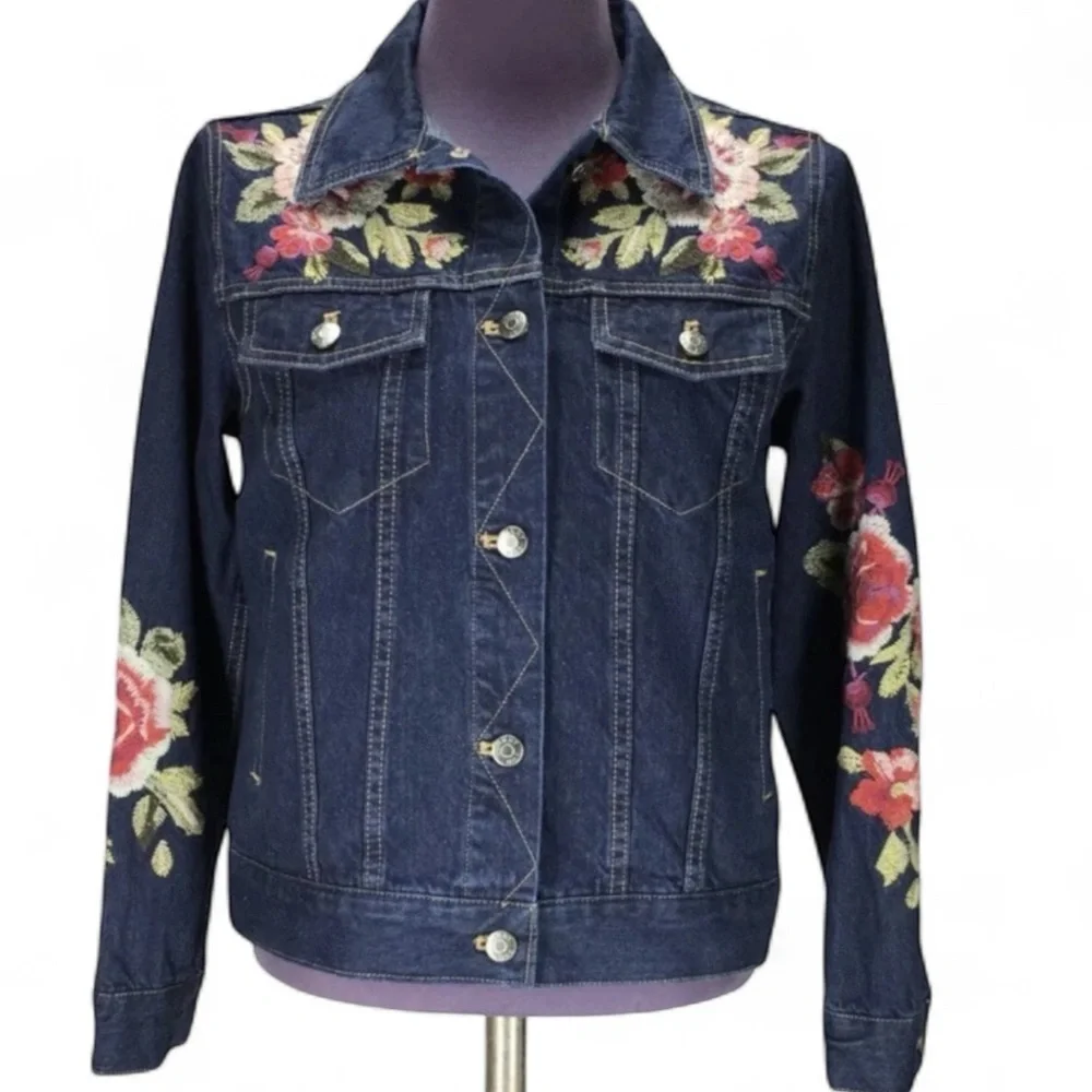Johnny Was Desi heavily embroidered denim jacket NWT